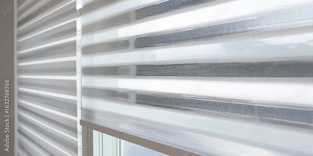 Obraz premium Elegant zebra blinds enhancing natural light in a contemporary interior space at midday