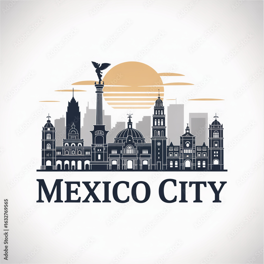 Naklejka premium Mexico City Skyline Silhouette - Minimalist Mexican Capital Vector Illustration