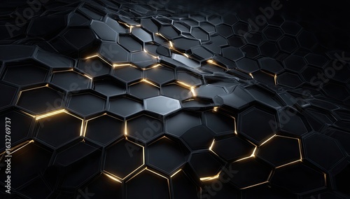 Abstract hexagon pattern with glowing light