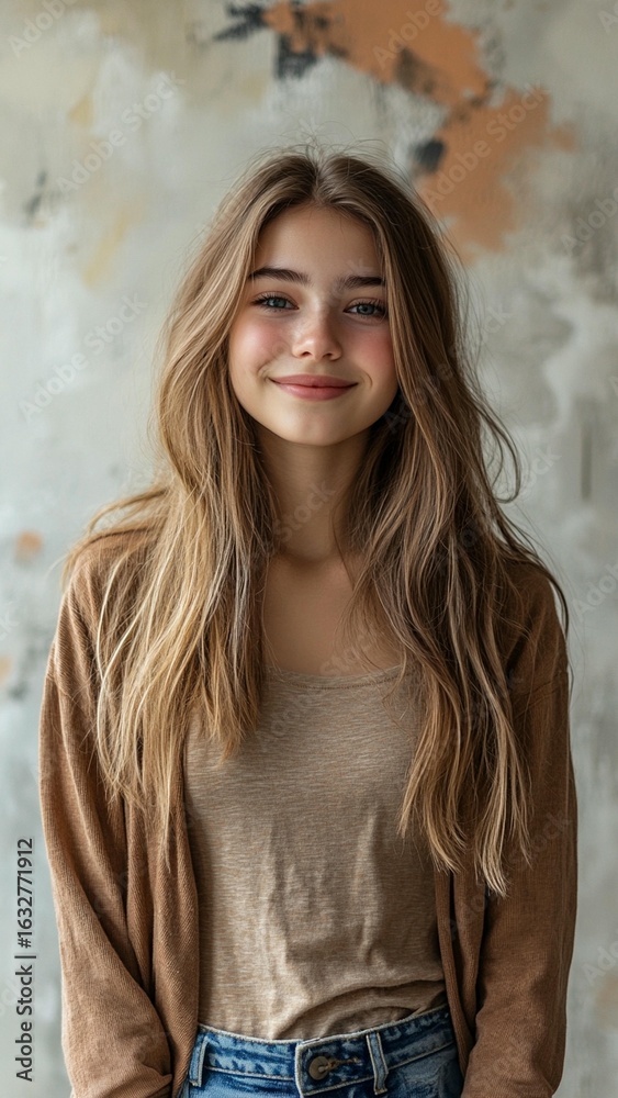 Smiling Girl, Long Hair, Casual Style Smiling Girl, Long Hair, Casual Style