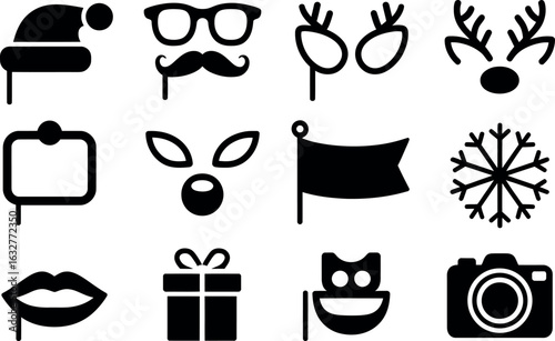 Vector Christmas party photo booth props: festive holiday icons