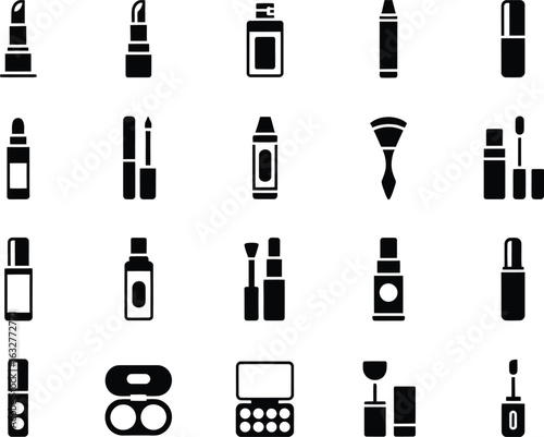 Collection of makeup icons in minimal black and white style for beauty and fashion projects