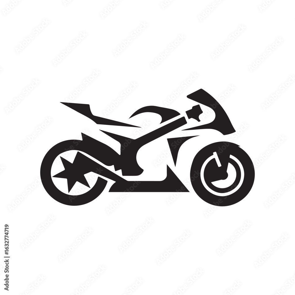 Obraz premium Sport Motorcycle Silhouette – Black and White Racing Bike Vector, Modern Motorbike Icon Design on White Background