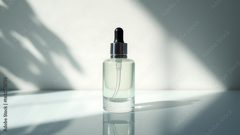 Naklejka premium Clear serum bottle mockup product photography for skincare beauty and cosmetic advertising and marketing