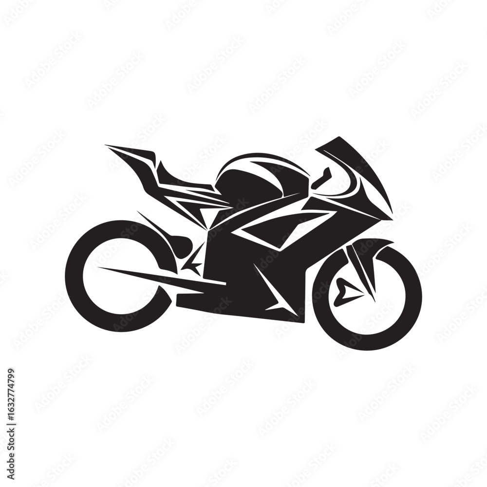 Obraz premium Sport Motorcycle Silhouette – Black and White Racing Bike Vector, Modern Motorbike Icon Design on White Background