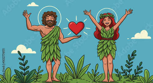 Adam and Eve with Love Heart 