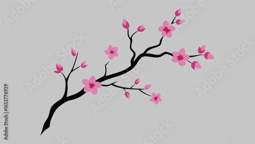 Elegant japanese cherry blossom branch depicted in minimalistic flat design style