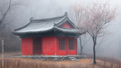 Wallpaper Mural Red asian-inspired building in a misty landscape. Torontodigital.ca