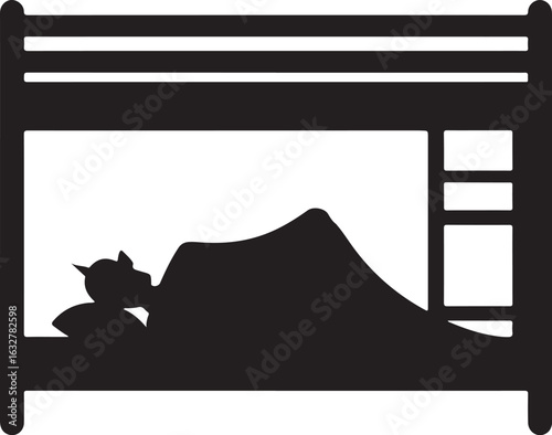 Silhouette of a person sleeping in a bunk bed with a blanket vector