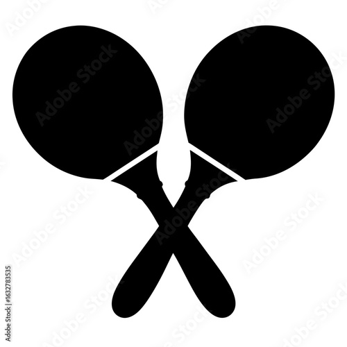 Silhouette of Crossed Table Tennis Paddles Icon, Black silhouette of two crossed ping pong paddles, symbolizing table tennis, sport, recreation, or competitive gaming themes.
