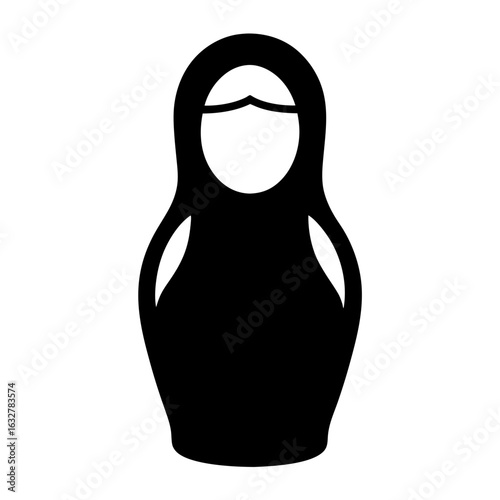 Silhouette of Russian Matryoshka Nesting Doll Icon, Black silhouette of a traditional Russian matryoshka doll, often used to represent culture, tradition, or decorative folk art.
