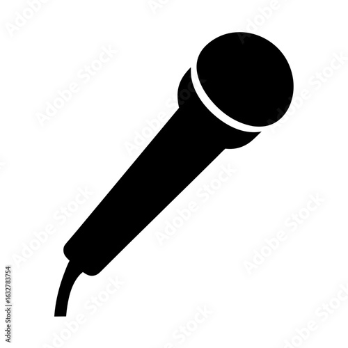 Simple black and white depiction of a wired microphone for vocal use