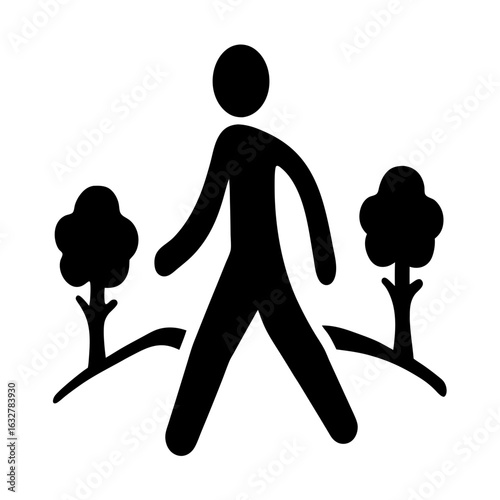 Pedestrian walking in nature scene, a symbol for hiking or trails