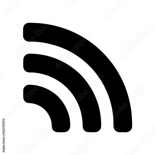 Black and white RSS feed icon with three curved lines signal