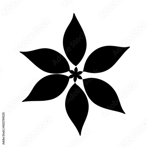 Elegant six petaled black flower blossom, a simple and stylized design