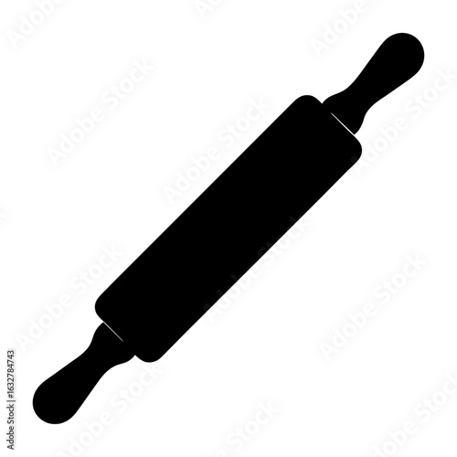 A sleek and minimalist black silhouette illustration of a classic rolling pin