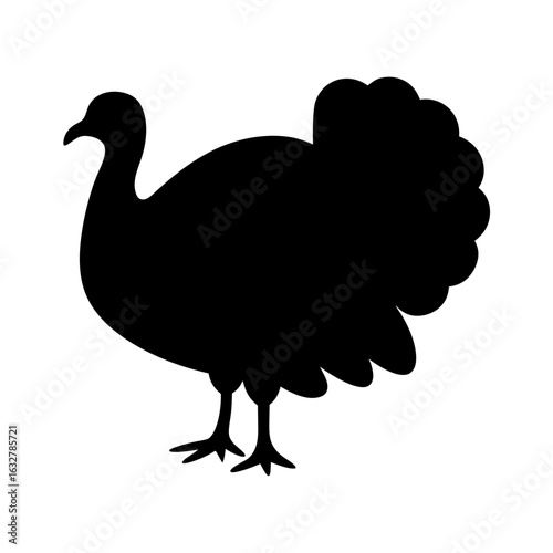 Black silhouette of a turkey standing on a white isolated background
