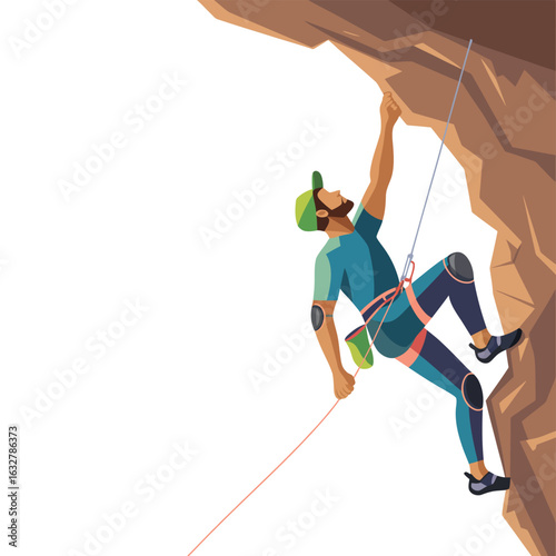 Man rock climbing up a steep cliff face with rope