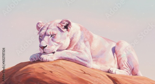 Pastel Pink Lion on a Rock