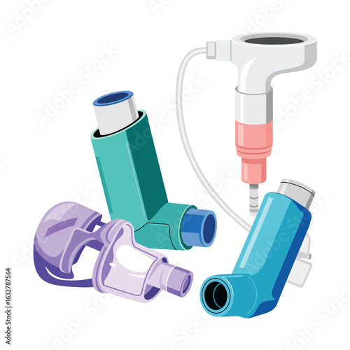 Asthma inhalers and nebulizer device medical equipment illustration