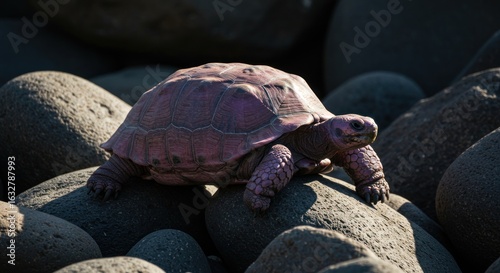 Pink tortoise on rocks