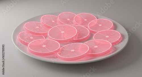 Pink citrus slices on white plate