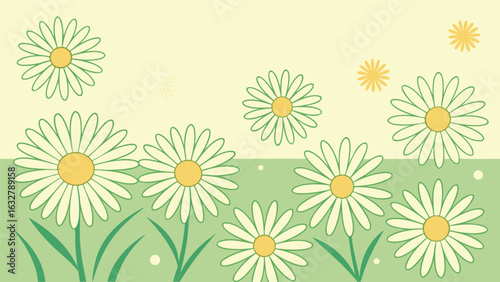 Simple vector illustration featuring daisy flowers in a cheerful and summery springtime arrangement
