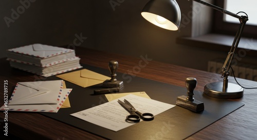 Desk with mail and documents