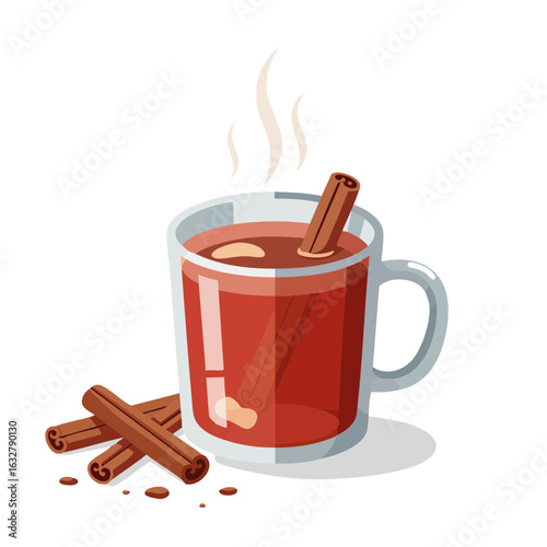 Vector illustration of hot cider with cinnamon food style on white background, winter drink