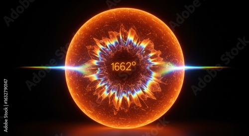Fiery sphere with temperature reading
