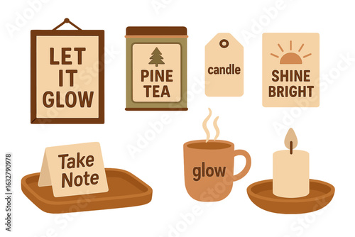 Motivational decor with cozy items set for a relaxing atmosphere in a contemporary living space
