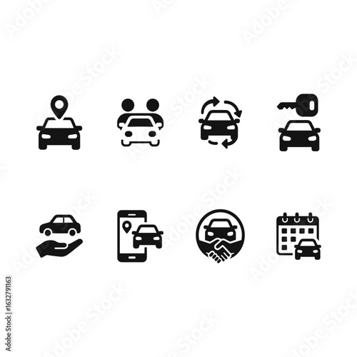 Car rental and sharing icons set