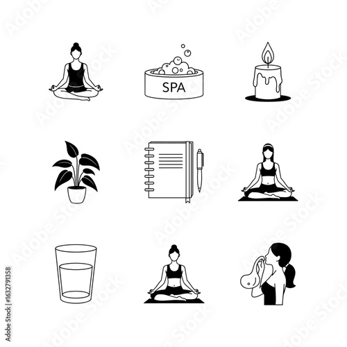 Spa and Relaxation Icon Set – Yoga, Wellness, Massage Symbols