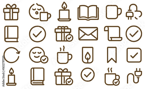 Collection of minimalistic icons representing various activities and themes for digital design projects