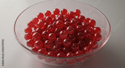 Red spheres in a glass bowl