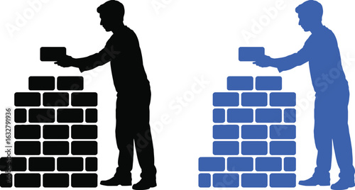 Bricklayer building wall silhouette construction concept