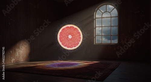 Grapefruit in a dimly lit room