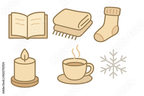 Enjoying cozy winter moments with blankets, candles, warm drinks, and snowy decor