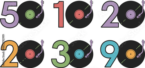 Vinyl records with numbers design for music themed events