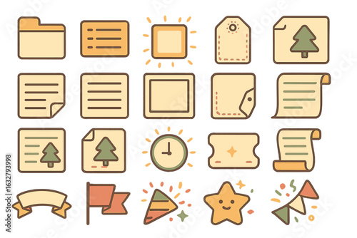 Digital icons representing various elements of organization and planning in a minimalist style