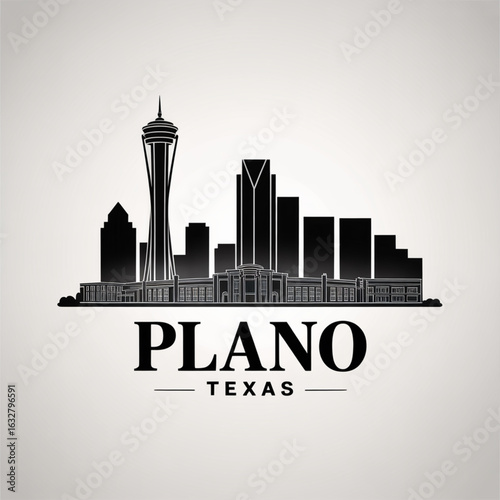 Bilde på lerret Plano Skyline Silhouette - Suburban City in North Texas Vector Illustration