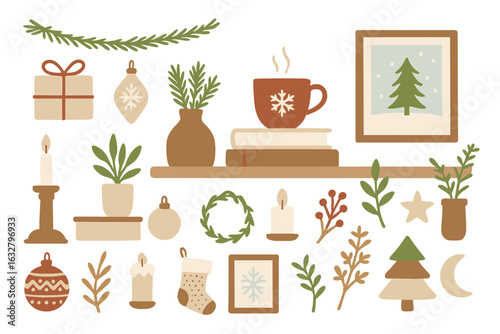 Cozy winter decor with festive elements and warm colors for a seasonal atmosphere in a home setting
