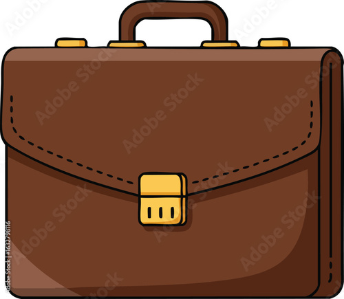 Brown leather briefcase with handle and golden lock business accessory vector illustration 
