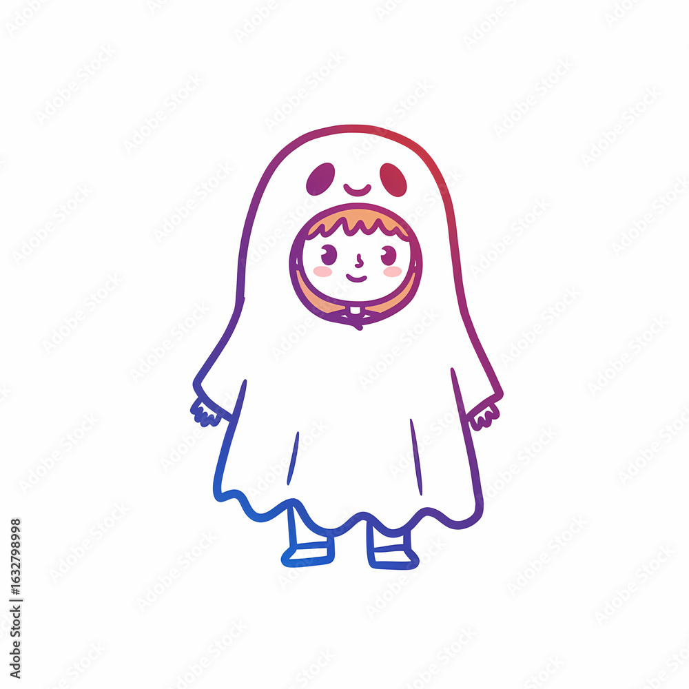 Fototapeta premium Child dressed as a ghost in playful costume for Halloween 