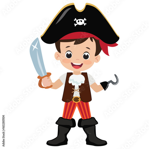 Funny pirate  captain boy vector cartoon illustration