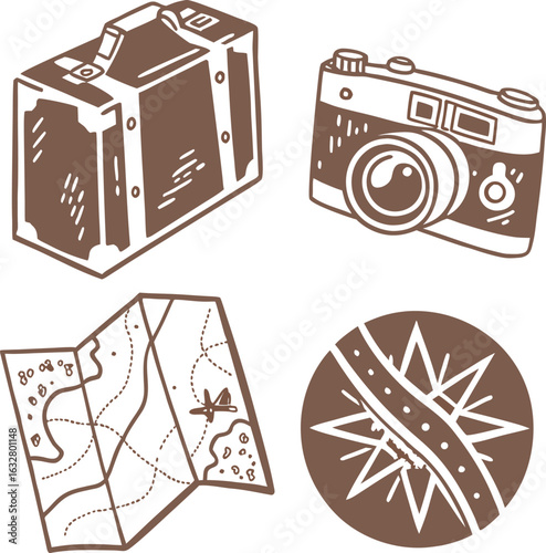 Vintage photo camera set vector illustration with retro camera icons and photography equipment design