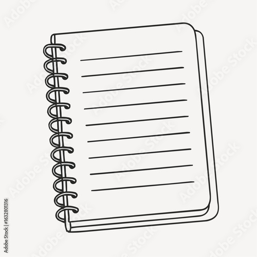Simple spiral notebook with blank lines on white background  