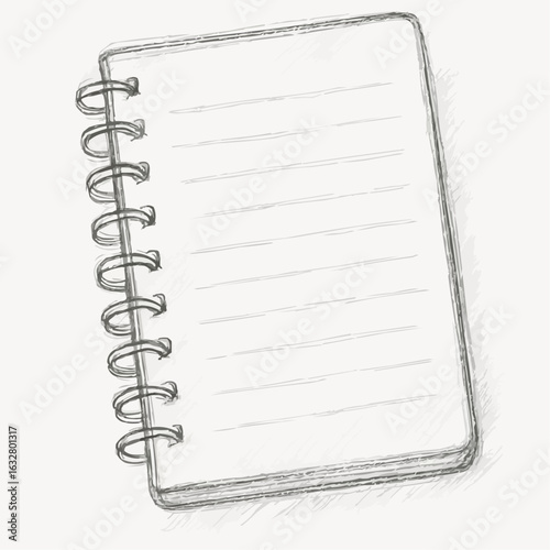 Blank spiral notebook with lined pages on light background  