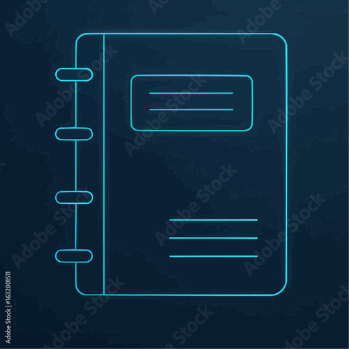 Simple notebook illustration with ring binding on dark background  