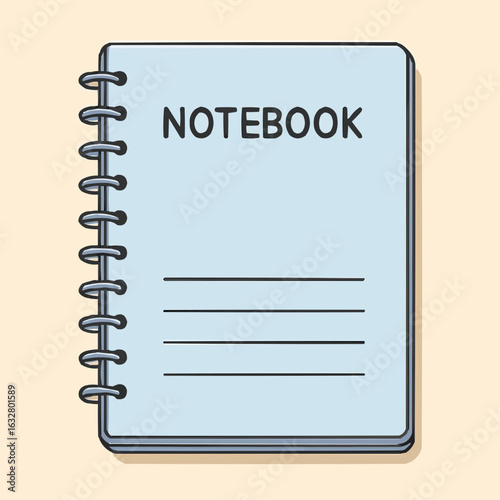 Simple blue spiral notebook with blank pages on beige background  